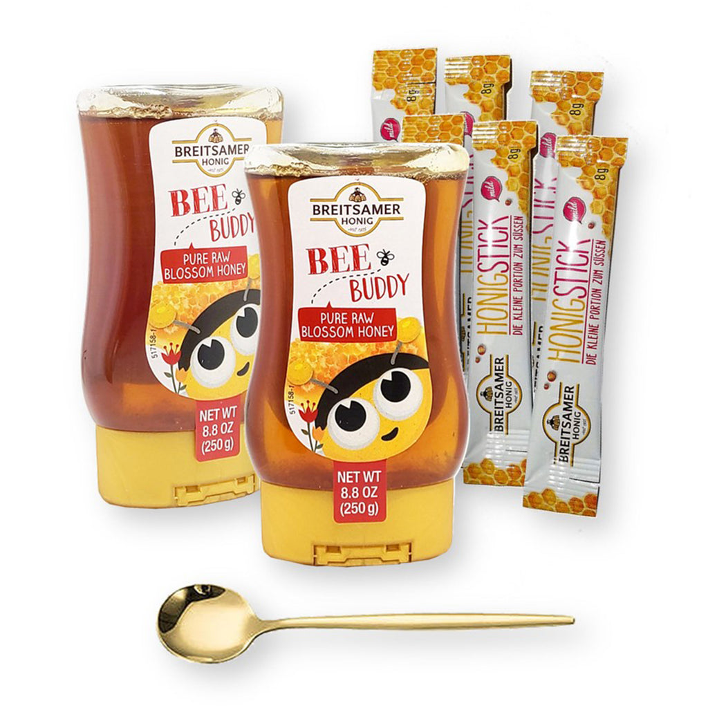 Breitsamer Honig Gift Set - 2 Bee Buddy Pure Raw BLOSSOM Honey Squeeze –  SecretPantryLA