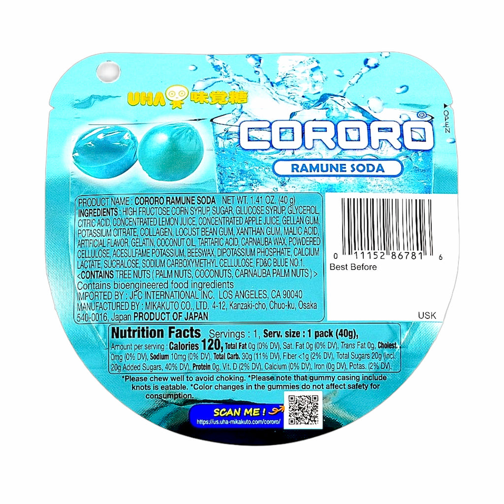 UHA Cororo Japanese Gummy Candy RAMUNE SODA Flavor 1.41 Oz./40 g