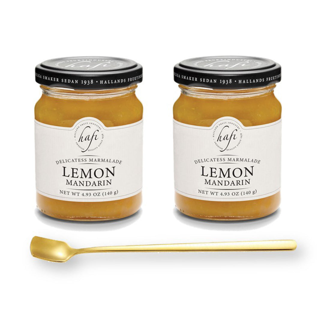 Hafi Lemon Mandarin Marmalade 4.93 Oz. X 2 Jars with Gold Spreader Spoon (3-Pc Set)