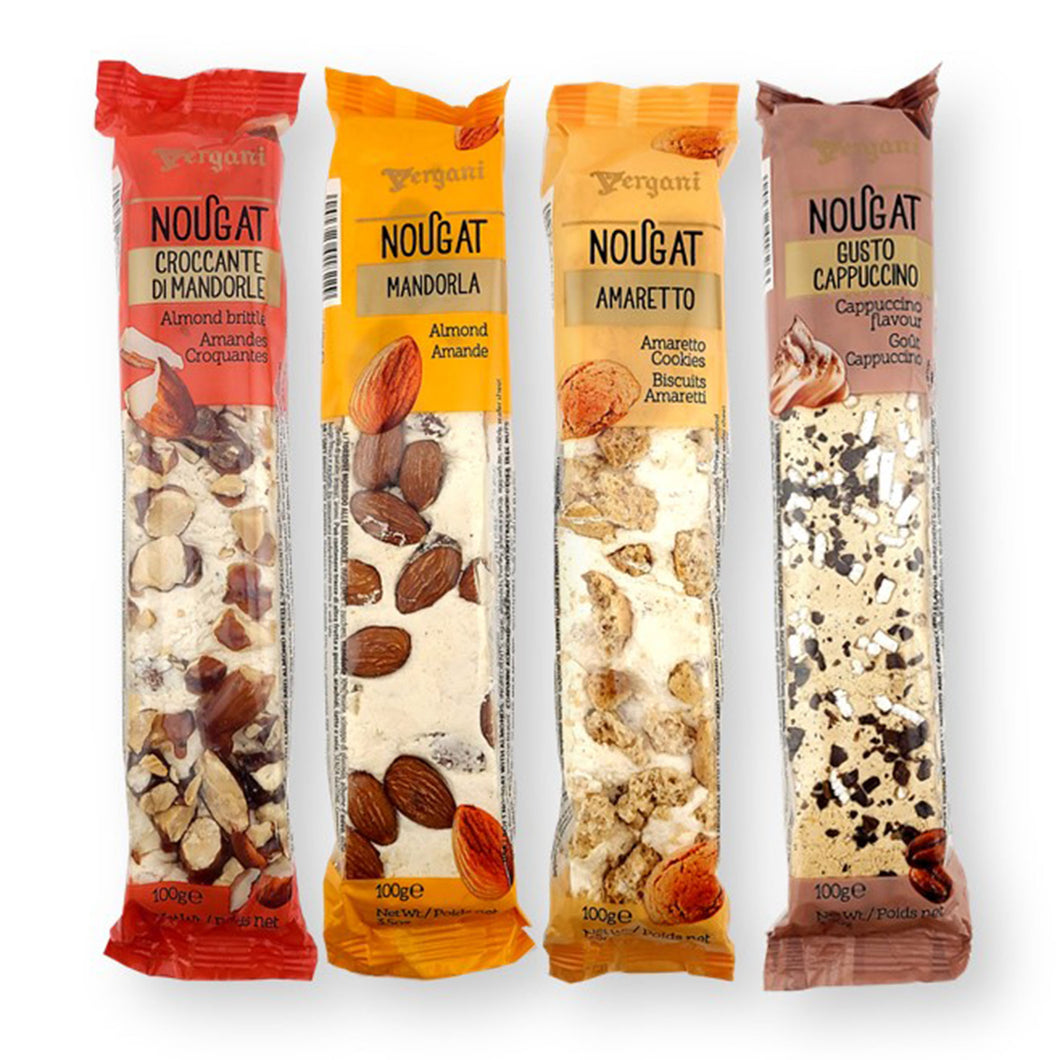 Vergani Soft Nougat Assorted Classic Bars 4 Flavors 3.5 Oz. (100 g) Each (Pack of 4)