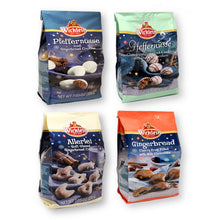 Wicklein Holiday Gingerbread Lebkuchen Cookies 4 Varieties: Pfeffernusse, Pfeffernusse Glazed Dark Chocolate, Gingerbread, and Allerlei (Pack of 4)