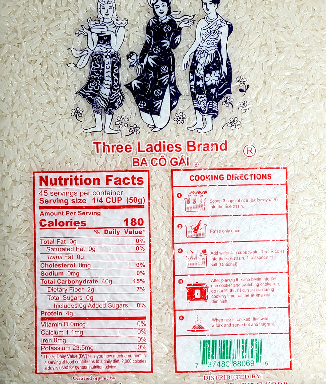 Three Ladies Organic Thai Hom Mali Rice Jasmine Rice 5 lbs. (2.27 kgs ...