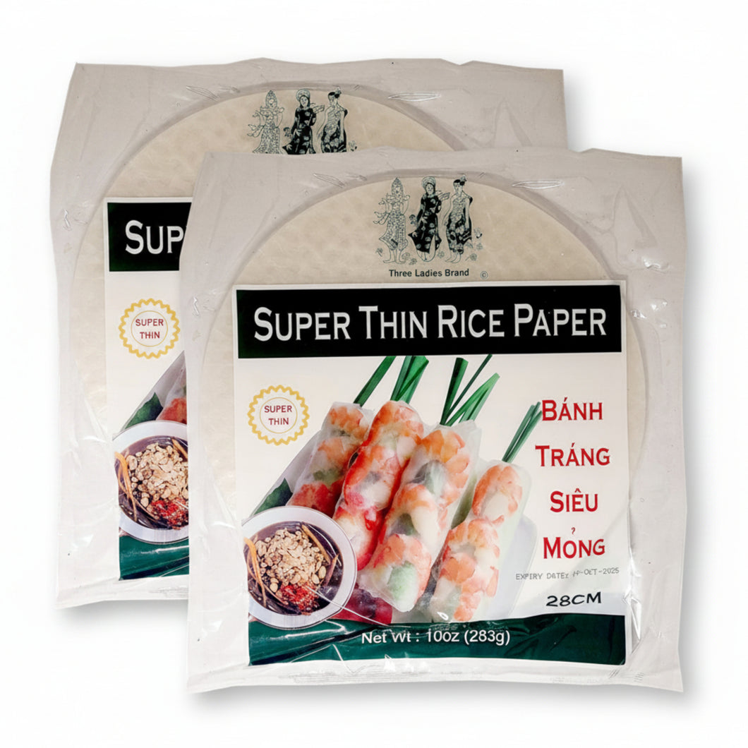 Three Ladies Vietnamese Super Thin Spring Roll Rice Paper Banh Trang Wrappers 28 CM. 10 Oz. (Pack of 2)