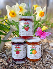 D'Arbo Trio Set Fruit Spreads - Apricot, Raspberry, and Strawberry- 16 Oz. (454 G) Each X 3 with Gold Stainless Steel Stirring/Spreader Spoon (4-Pc Set)