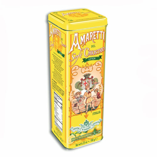 Chiostro di Saronno SOFT LEMON Amaretti Cookies Tower Tin 6.35 Oz. / 180 G.