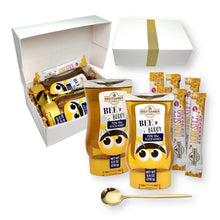Breitsamer Honig Gift Set - 2 Bee Buddy Pure Raw ACACIA Honey Squeeze Bottles, 6 Honey Sticks, and 1 Gold Stainless Steel Tea Spoon - (9-Piece Set)