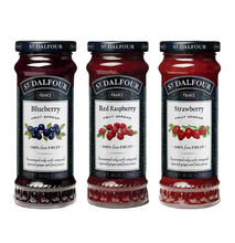 St. Dalfour Classic Trio Set, Blueberry, Red Raspberry, and Strawberry Fruit Spreads Preserves 100% Fruits 10 Oz. (284 G)  (3-Pc Set)