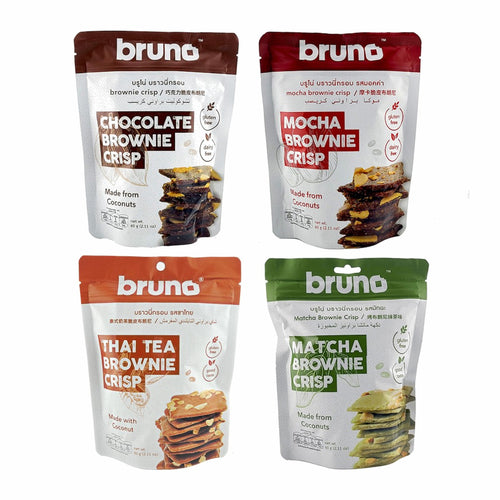 Bruno Coconut Brownie Crisp 4 Samplers, Chocolate, Mocho, Thai Tea, and Matcha, Coconut-Based 2.11 Oz. / 60 G.  1 ea. (Pack of 4)