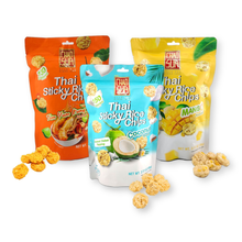 Chao Sua Thai Sticky Rice Chips 3 Assorted Flavors Samplers  3.17 Oz. (Pack of 3)