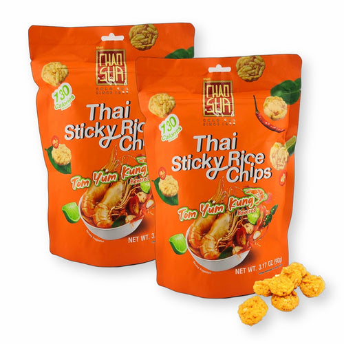 Chao Sua Thai Sticky Rice Chips Tom Yum Kung Flavor Flavored 3.17 Oz. (Pack of 2)
