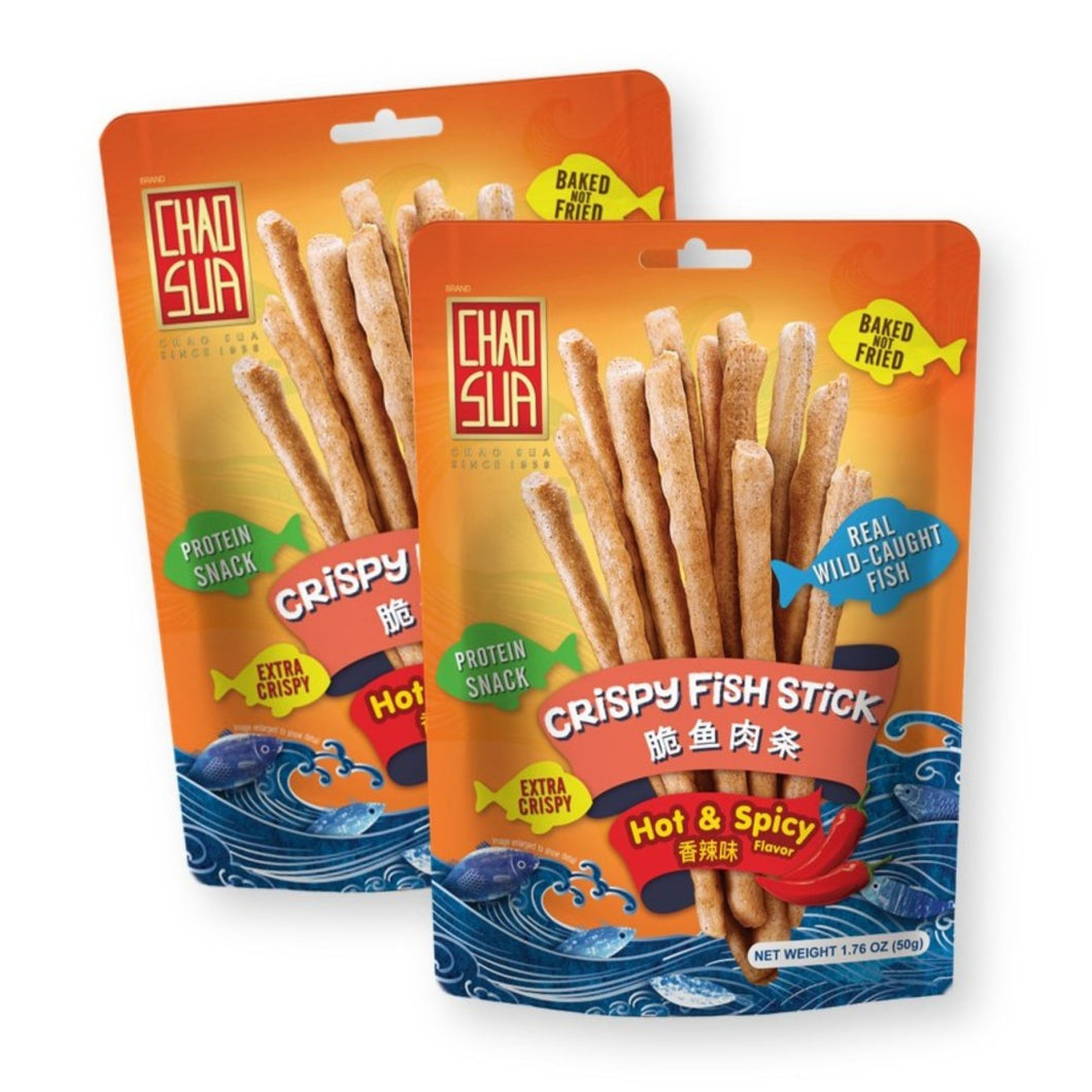 Chao Sua Crispy Fish Stick HOT & SPICY Flavor Protein Snack 1.76 Oz. (Pack of 2)