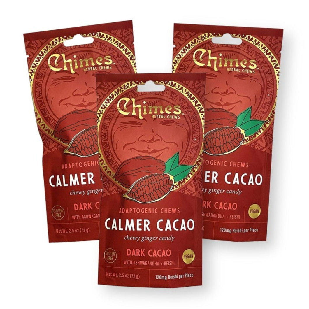 Chimes Adaptogenic Herbal Ginger Chews CALMER CACAO Flavor Real Ginger 2.5 Oz. (Pack of 3)