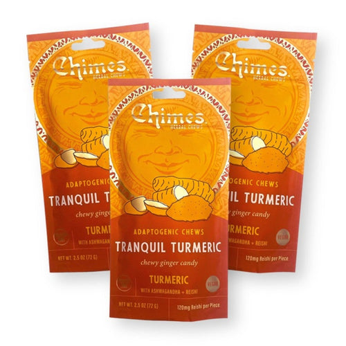 Chimes Adaptogenic Herbal Ginger Chews TRANQUIL TURMERIC Flavor Real Ginger 2.5 Oz. (Pack of 3)