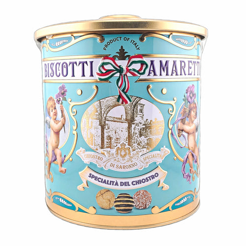 Chiostro di Saronno Assorted Amaretti Embossed Blue Gift Tin 6.7 Oz. / 190 G.