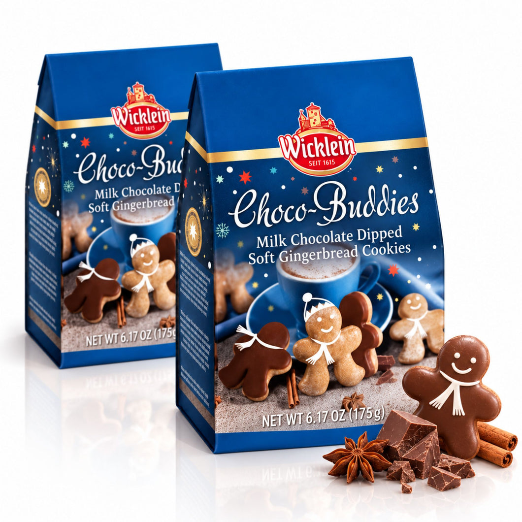Wicklein Choco-Buddies Milk Chocolate Dipped Soft Gingerbread Cookies  – 6.17 oz / 175 g (Pack of 2)