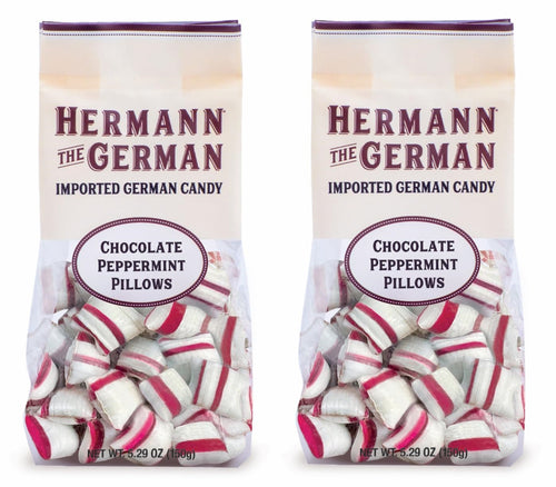 Hermann the German Bavarian CHOCOLATE PEPPERMINT PILLOWS Hard Candy 5.29 oz. / 150 g (Pack of 2)