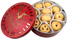 Jacobsens Danish Butter Cookies Reindeer Embossed Gift Tin  with Gold Stainless Steel Tongs 14.Oz. (400 g.)