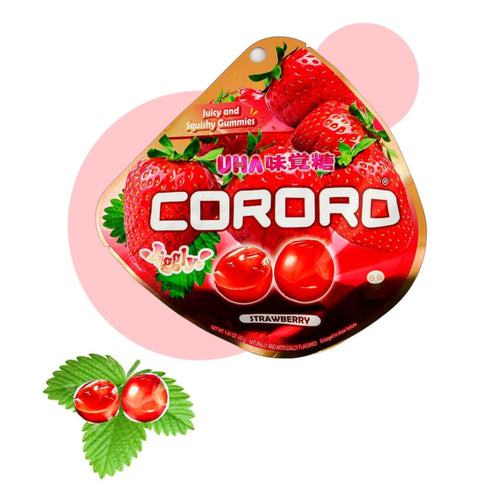 UHA Cororo Japanese Fruit Juice Gummy Candy STRAWBERRY Flavor 1.41 Oz./40 g. (Pack of 6)