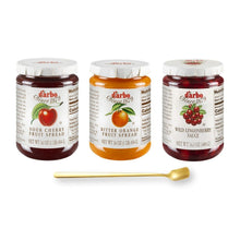 D'Arbo Trio Set Fruit Spreads - Wild Lingonberry, Sour Cherry, and Bitter Orange - with Gold Stainless Steel Stirring/Spreader Spoon (4-Pc Set)
