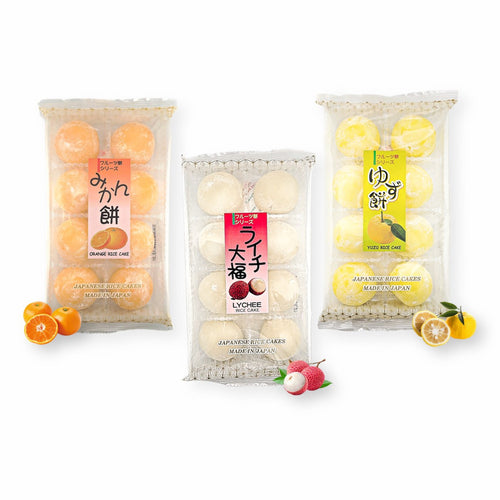 Japanese Mochi Daifuku TRIO - Orange, Lychee and Yuzu Rice Cakes - 7.00 Oz / 200 g 1 EA Flavor (Pack of 3)