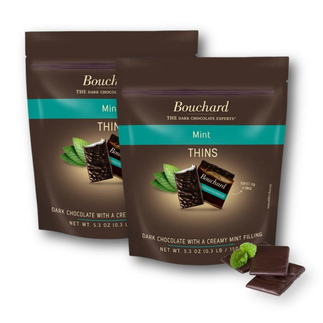 Bouchard Dark Chocolate Mint Thins 72% Cacao 5.3 Oz. (150 g.) (Pack of 2)