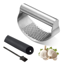 Garlic Press Rocker Stainless Steel Garlic Crusher, Mincer with Garlic Peeler and Cleaning Brush 3-Piece Set