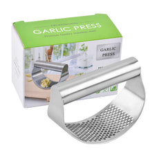 Garlic Press Rocker Stainless Steel Garlic Crusher, Mincer with Garlic Peeler and Cleaning Brush 3-Piece Set