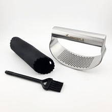 Garlic Press Rocker Stainless Steel Garlic Crusher, Mincer with Garlic Peeler and Cleaning Brush 3-Piece Set