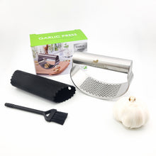 Garlic Press Rocker Stainless Steel Garlic Crusher, Mincer with Garlic Peeler and Cleaning Brush 3-Piece Set