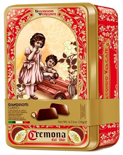 Vergani Gianduiotti Classic Milk Chocolate Hazelnuts Vintage Gift Tin 4.32 Oz. (120 G)