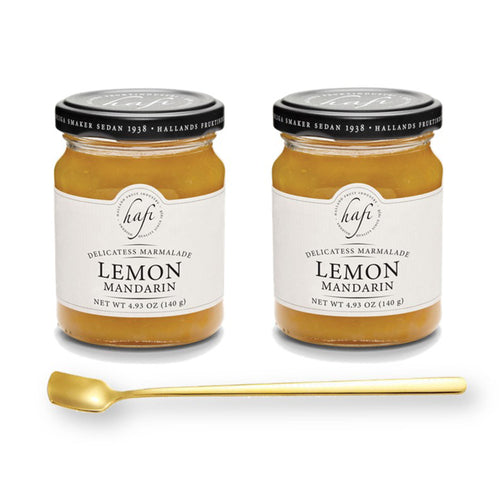 Hafi Lemon Mandarin Marmalade 4.93 Oz. X 2 Jars with Gold Spreader Spoon (3-Pc Set)