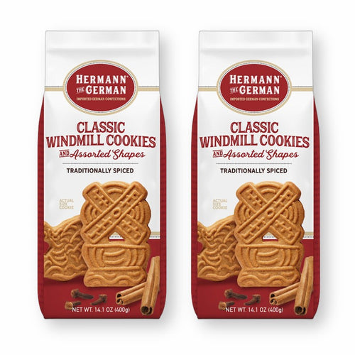 Hermann the German Classic Windmill Cookies Assorted Shapes, traditionally spiced, 14.1 oz /400g. (Pack of 2)
