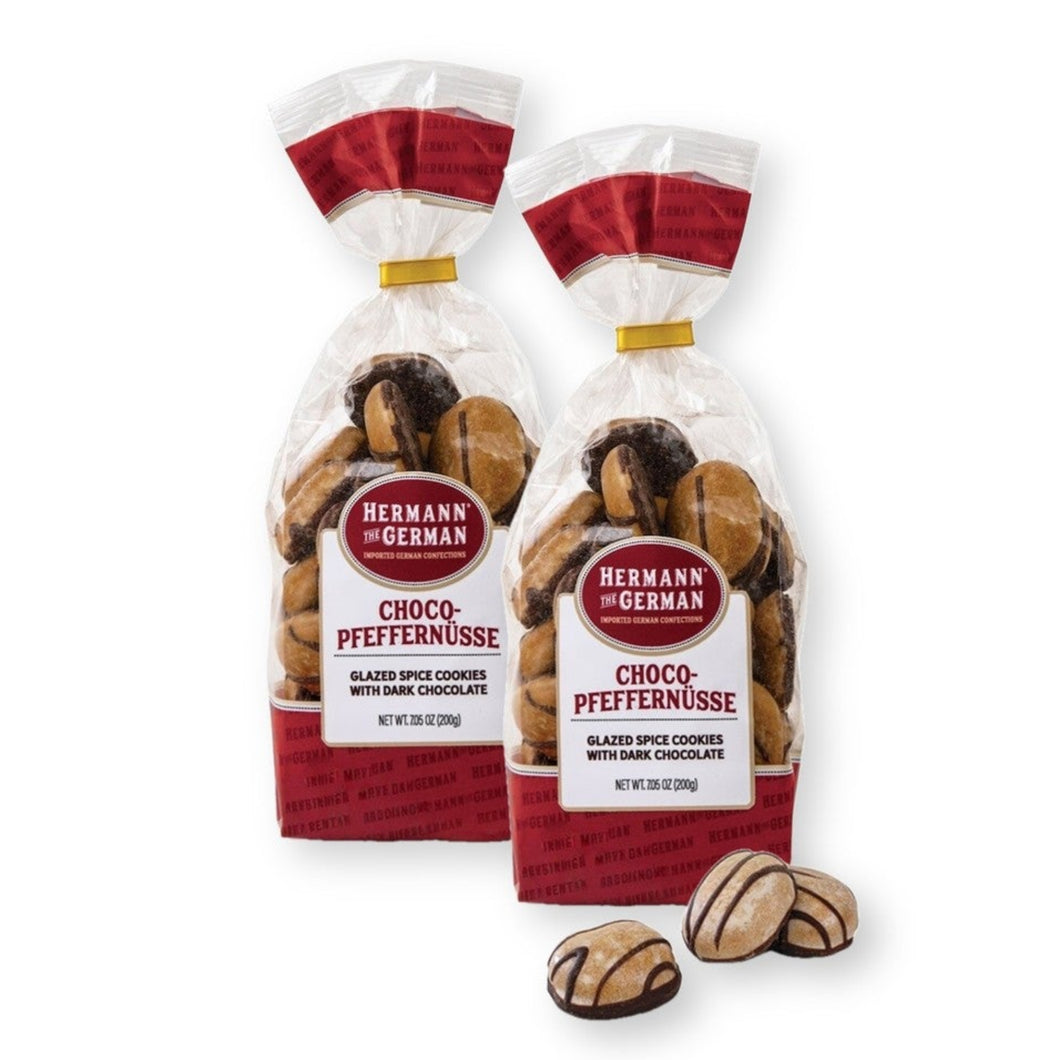 Hermann the German Choco-Pfeffernusse Glazed Spice Gingerbread Cookies with Dark Chocolate 7.05 Oz. /200 g. (Pack of 2)
