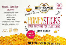 Breitsamer Honig Honey Sticks Raw Honey Single Serving Size Tub 80 Ct. 22.6 Oz. (80X 9 g.) with Gold Stainless Steel Stirring Spoon (2-Pc Set)