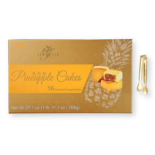 Isabelle Pineapple Cakes 16 Individually Wrapped 27.1 Oz. with Bonus Gold Stainless Steel Tongs (2-Pc Set)