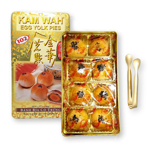 Kam Wah Egg Yolk Pies Mooncake 1 Yolk Gift Tin 560 g. (19.7 Oz.) with Bonus Gift Gold Stainless Steel Tongs