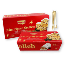 Kuchenmeister Luxury Marzipan Christmas Stollen 26.4 Oz. (1 lb 10.4 Oz) X 2 with Gold Stainless Steel Tongs (2-Pc Set)