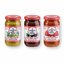 Le Conserve della Nonna Tapenades 3-Variety Gift Set (Black Olives, Green Olives, and Sundried Tomato) with Spreader Spoon (4-pc Set)