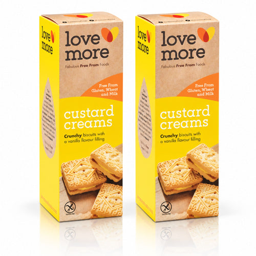 Lovemore British Custard Cream Biscuits – Gluten Free, Wheat Free & Milk Free – 4.4 oz / 125 g (Pack of 2)