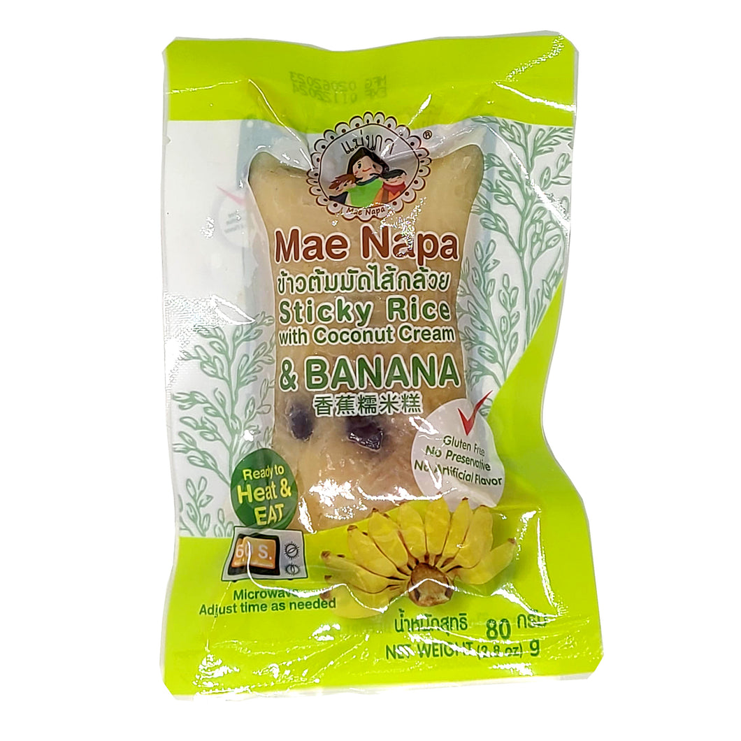 Mae Napa Thai Sticky Rice with BANANA Filling - Khao Tom Mud- Ready to Heat and Eat 80 g (Pack of 4)