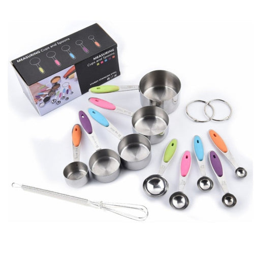 Modern Design Nesting Measuring Cups & Spoons Set MULTI-COLOR Plus Mini Whisk 11-Pc Set Stainless Steel