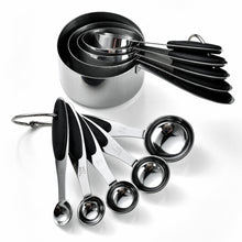 Modern Design Nesting Measuring Cups & Spoons Set BLACK Plus Mini Whisk 11-Pc Set Stainless Steel