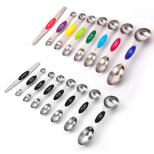 Modern Design Magnetic Measuring Spoons MULTI-COLOR Set of 8  Stainless Steel Dual Sided Stackable Nesting TSP and TBS