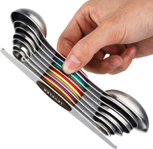 Modern Design Magnetic Measuring Spoons MULTI-COLOR Set of 8  Stainless Steel Dual Sided Stackable Nesting TSP and TBS