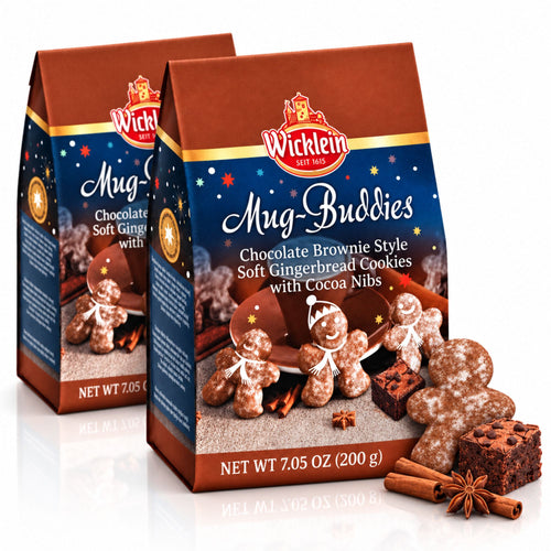 Wicklein Mug-Buddies Chocolate Brownie Style Soft Gingerbread Cookies with Cocoa Nibs – 6.17 oz (175 g) (Pack of 2)