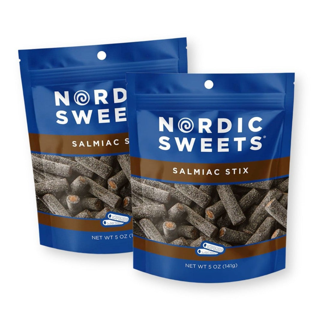 Nordic Sweets Salty Black Locorice Salmiac Stx Candy 5 Oz. / 141 g. (Pack of 2)