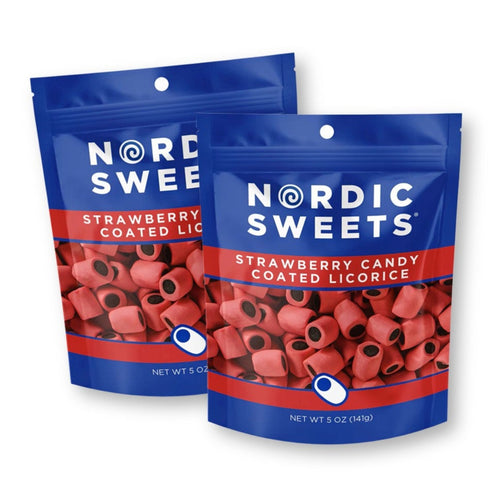Nordic Sweets Strawberry Candy Coated Licorice 5 Oz. / 141 g. (Pack of 2)