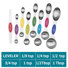 Modern Design Magnetic Measuring Spoons MULTI-COLOR Set of 8  Stainless Steel Dual Sided Stackable Nesting TSP and TBS