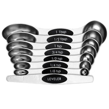 Modern Design Magnetic Measuring Spoons BLACK Set of 8  Stainless Steel Dual Sided Stackable Nesting TSP and TBS