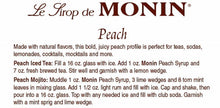 Monin Peach Syrup for Cocktails, Coffee, and Beverages 750 Ml. / 25.4 Fl. Oz. X 12 (Factory Case)